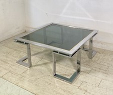 TAVOLINO DA SALOTTO ANNI 70 ACCIAIO CROMATO VETRO TABLE BASS DESIGN VINTAGE