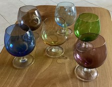 6 ANTICHI BICCHIERI MINI BALOON NAPOLEON IN FINE VETRO COLORATO BORDINO DORATO