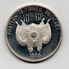 Republique du Niger.  Moneta in argento 900 da 10 franchi 1968. FS. Lion.