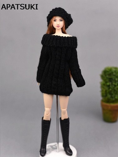 Vestito maglione nero fatto - , a