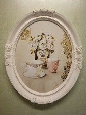 Quadro shabby chic stampa su tela cornice in legno bianca decapè 50x60 CM