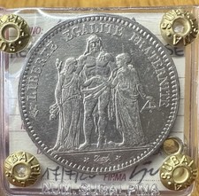 MONETA REPUBBLICA FRANCESE 5 FRANCHI ERCOLE 1875 A PARIGI sigillata BB/SPL