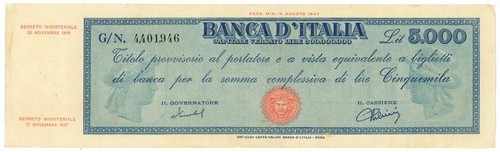 5000 lire titolo - 5000, provvisorio