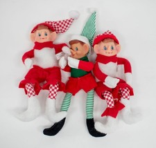 3 Retrò Vintage Natale Pixie Elfo Ginocchiere Scaffale Sitter Made in China