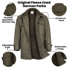 German Parka Original Army Military Vintage Surplus Fleece Long Coat Olive Green