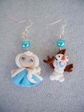 ORECCHINI PENDENTE CIONDOLO IN FIMO FATTO A MANO EARRINGS FROZEN ELSA E OLAF