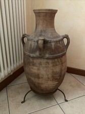 VASO ANFORA IN TERRACOTTA ARTE CONTADINA SU BASE IN METALLO CON PIEDINI