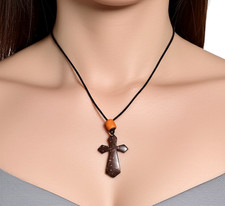 Collana Rasta Roots Africa Healing Brown croce fatta a mano cocco uomo...