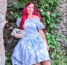 Abito vintage fatto a mano da cerimonia azzurro anni 80 made in Italy