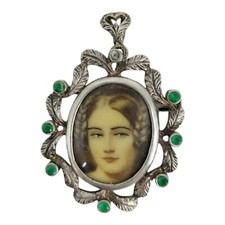 Antico Pendente/ spilla con miniatura dipinta a mano - Argento 800