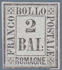 1859 Romagna, Prova di 2 baj (P2) EMESSO SENZA GOMMA Certificato Raybaudi
