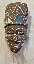 Maschera tribale africana originale in legno intagliato a mano dipinta a mano