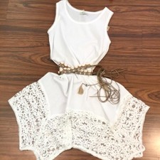 Abito Pizzo Canotta Smanicato Vestito Kaftano Bianco "Fanatique" Tg.small