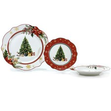 Elegante Servizio di Piatti Natalizi da 18 Pezzi in Porcellana rosso Perfetto pe