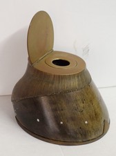 ANTICO CALAMAIO A FORMA DI ZOCCOLO DI CAVALLO IN BRONZO E LEGNO 1900