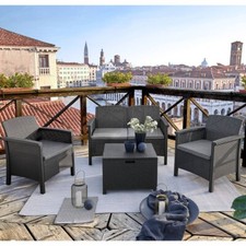 Salotto Da Giardino PolyRattan nebraska Set Venezia antracite Divano Poltrona 