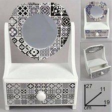 PORTA OGGETTI CASSETTIERA CON SPECCHIO A CUORE IN LEGNO COUNTRY CHIC ARREDAMENTO