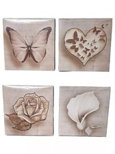Set 4 Quadretti Stampa Canvas Shabby Chic 16x16 Cuore Farfalla Fiori