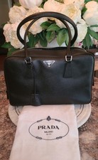 NUOVA borsa vintage PRADA Saffiano in pelle Bauletto con lucchetto ~ nera ~ autentica