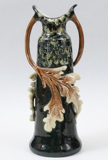 Antico vaso ceramica maiolica Wilhelm Schiller & Sons manici foglia scultorea