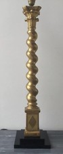 Lampada antica in legno intagliato dorato colonna a spirale francese C. 1780
