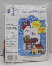 VTG Bucilla Gallery Of Stitches Painted Frame County "Bless our Kitchen"