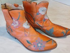 Stivaletti Texani Marca Gianni Barbato 36 Vera Pelle Arancione Con Ricami