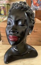 VINTAGE STATUA SCULTURA BUSTO DONNA TESTA AFRICANA GESSO 30 CM art decò nera