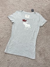 T-shirt donna Abercrombie & Fitch Y2K con logo ricamato SS nuova con etichetta taglia L grigio chiaro
