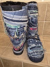Stivali in shearling personalizzati denim patchwork designer rielaborati taglia 7