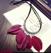 COLLANA DONNA LUNGA PIUME ROSSO NERO DOPPIO FILO REGALO SCONTI NOVITA PENDENTE