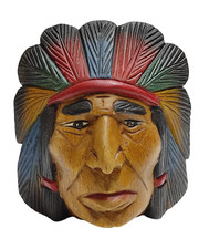 Scultura in legno Testa di Capo Indiano Pellerossa H. 15 Cm Decorazione vintage