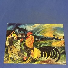 ANTONIO LIGABUE GALLO CON GALLINE - CARTOLINA - A COLORI