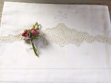 LENZUOLO MATRIMONIALE Puro Lino Nuovo + 2 Federe Ricamato A Mano Pizzo Cantù