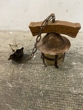 Lanterna Antica Da Soffitto In Ferro Battuto E Vetro Murano