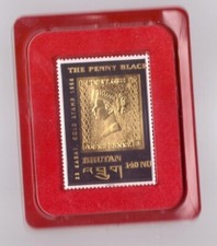 FRANCOBOLLO PENNY BLACK BUTHAN 1996 - 140 NU placcato in Oro 22K (R)