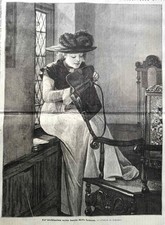 Stampa antica RAGAZZA IN ATTESA DELLA LETTERA D'AMORE 1879 Antique print