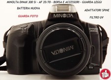 MINOLTA DINAX 300 Si CAMERA di USATA + ACCESSORI in BORSA filtro UV spina foto $