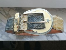 ORCIANI WESTERN OVAL STAR VINTAGE BIG BUCKLE TWO TONE PYTHON SNAKE BELT 105 