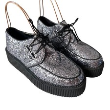 TUK creepers US uomo 9 donna 11 argento glitter mondo scarpe zeppa plateau
