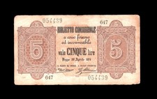 [NC] VITTORIO EMANUELE II - BIGLIETTO CONSORZIALE - 5 LIRE 30/4/1874 (sg0047)