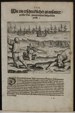 TERRE ARTICHE CACCIA ORSO POLARE 1613ca DE BRY INSOLITO ANTICO VEDUTA ORIGINALE
