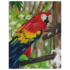 QUADRO PAPPAGALLO DIPINTO A MANO Pezzo Unico Acrilico Su Tela 30x24 cm