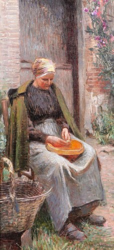 Quadro antico donna jardin - quadro,