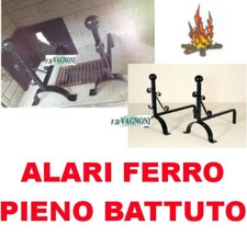 COPPIA ALARI BRUCIALEGNA SET PORTA LEGNA IN FERRO PIENO PESANTE ACCESSORI CAMINO
