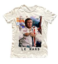 T-shirt stampata 100% cotone bianco STEVE MCQUEEN gara LE MANS vintage car race
