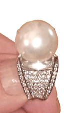 Incredibile ANELLO  enorme PERLA NATURALE di 14 mm - misura 12 e zirconi bianchi