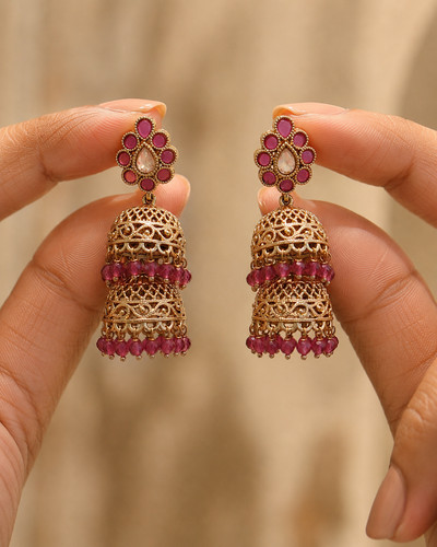 Orecchini jhumka doppio strato - orecchini,