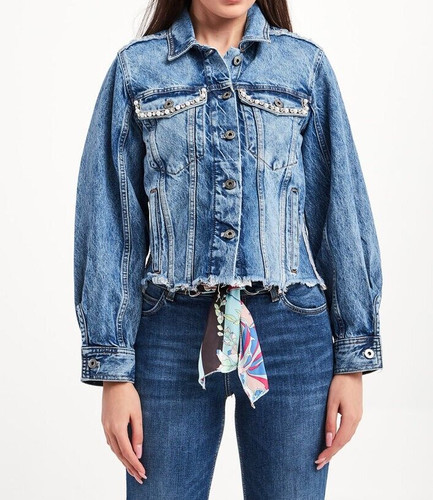 Giacca jeans con perle - in,