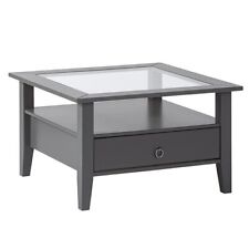 Tavolino in Vetro da Caffe 75x75 Grigio Tavolo Legno Divano Soggiorno Quadrato